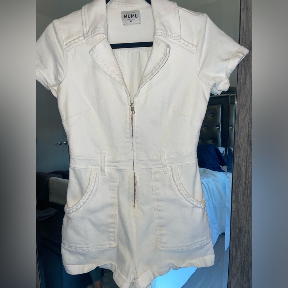 Show me your mumu white denim jean romper